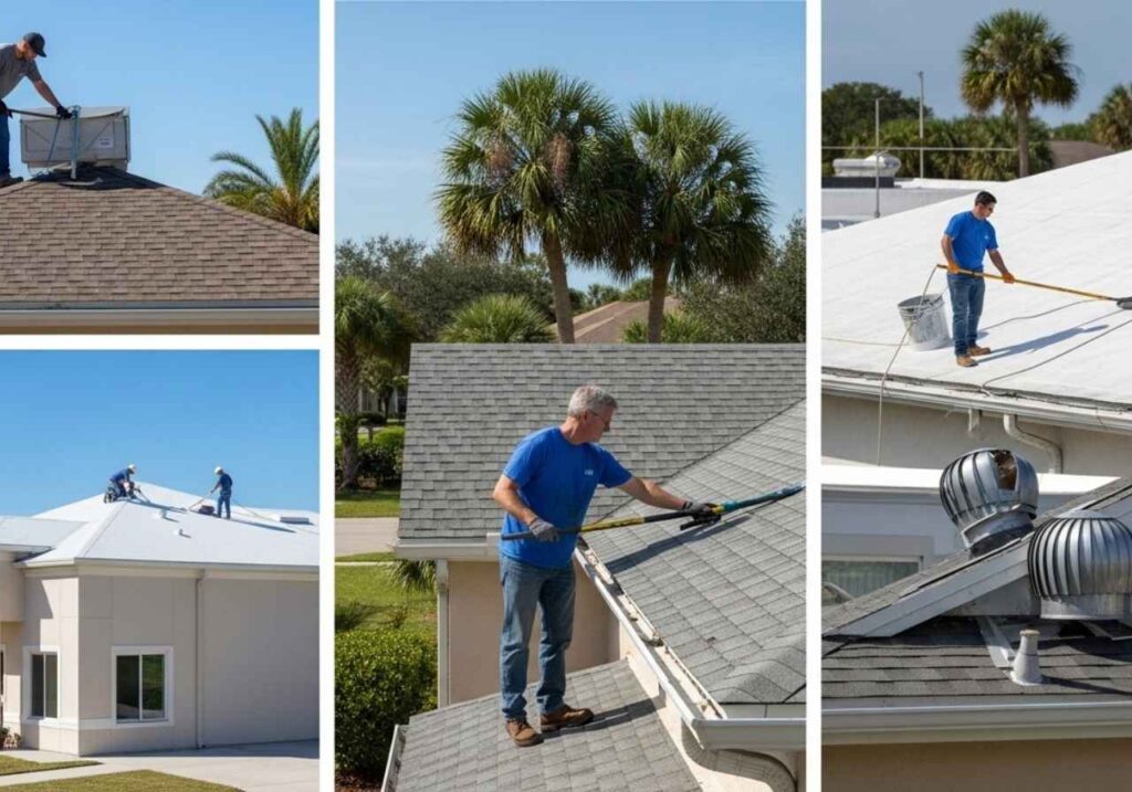Florida roof inspection, gutter cleaning, and commercial roof coating for preventative maintenance.