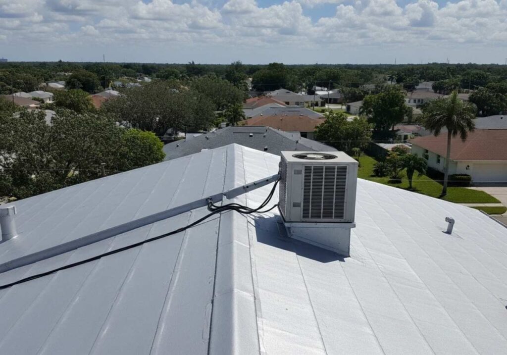 Florida roof with reflective coating under sunny and humid weather conditions.