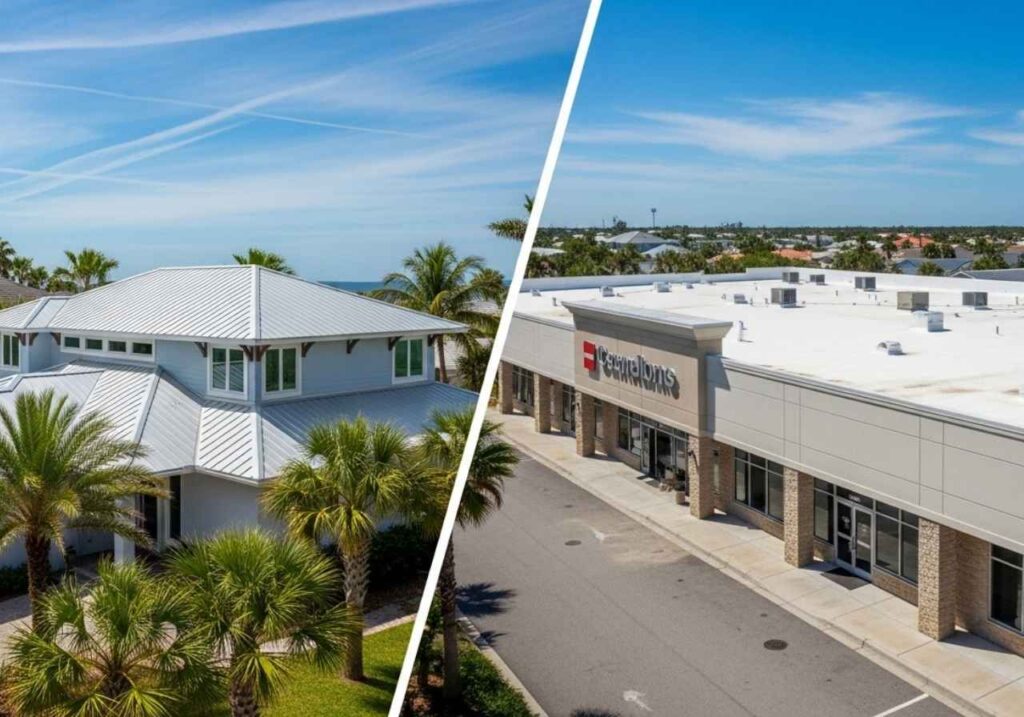 Florida home and commercial building with weather-resistant roofing built for sun, storms, and humidity.