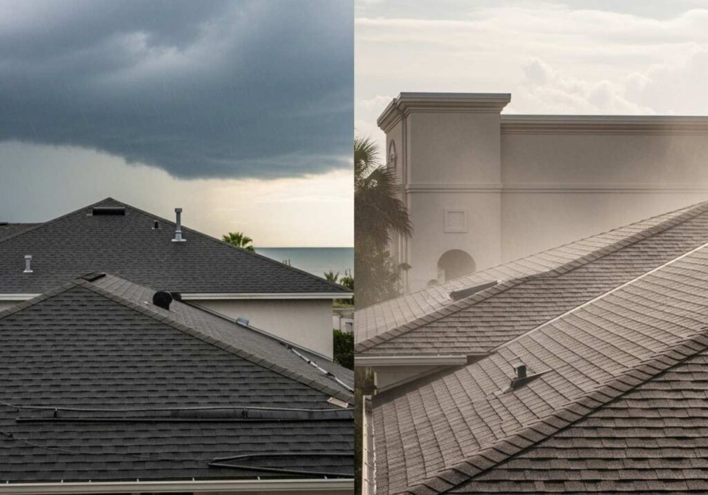Florida roof damage from storms, humidity, and coastal air affecting homes and businesses.